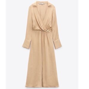 Zara Beige Satin Effect Midi dress